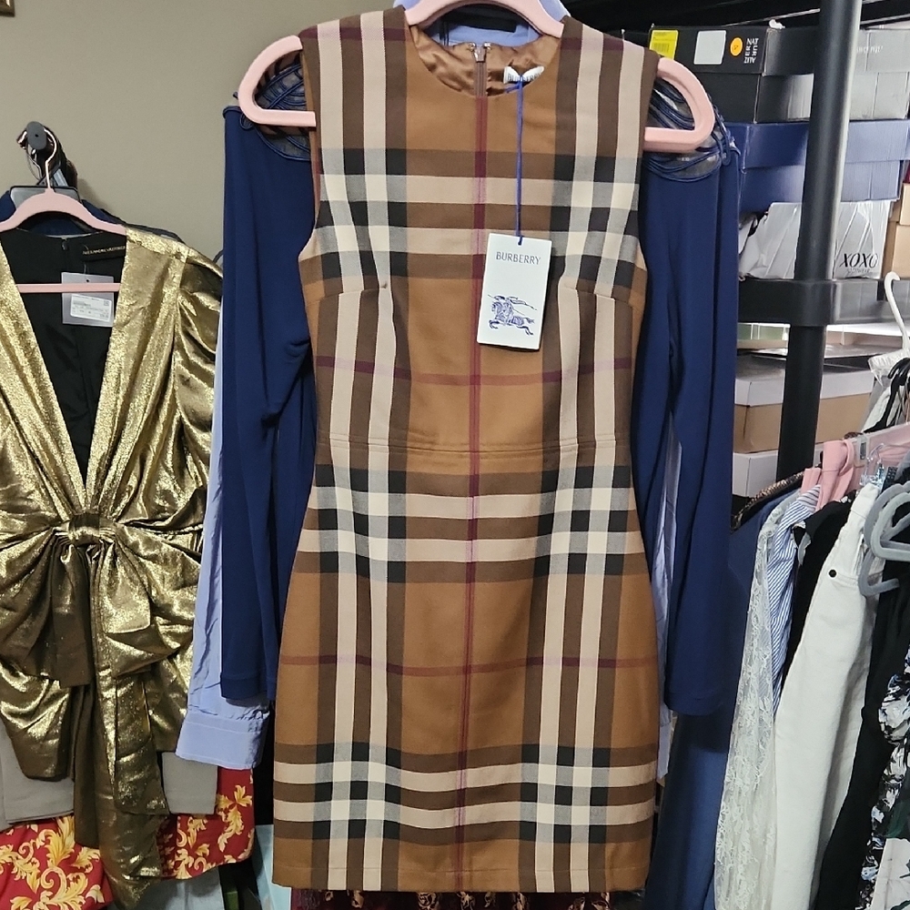 Burberry Tan and Black Check Mini Dress